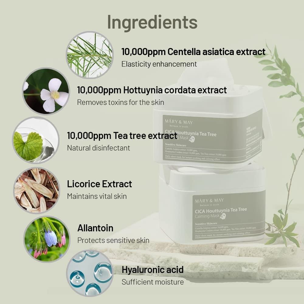 MARY & MAY Cica Houttuynia Tea Tree Calming Mask 30 sheets - 400ml